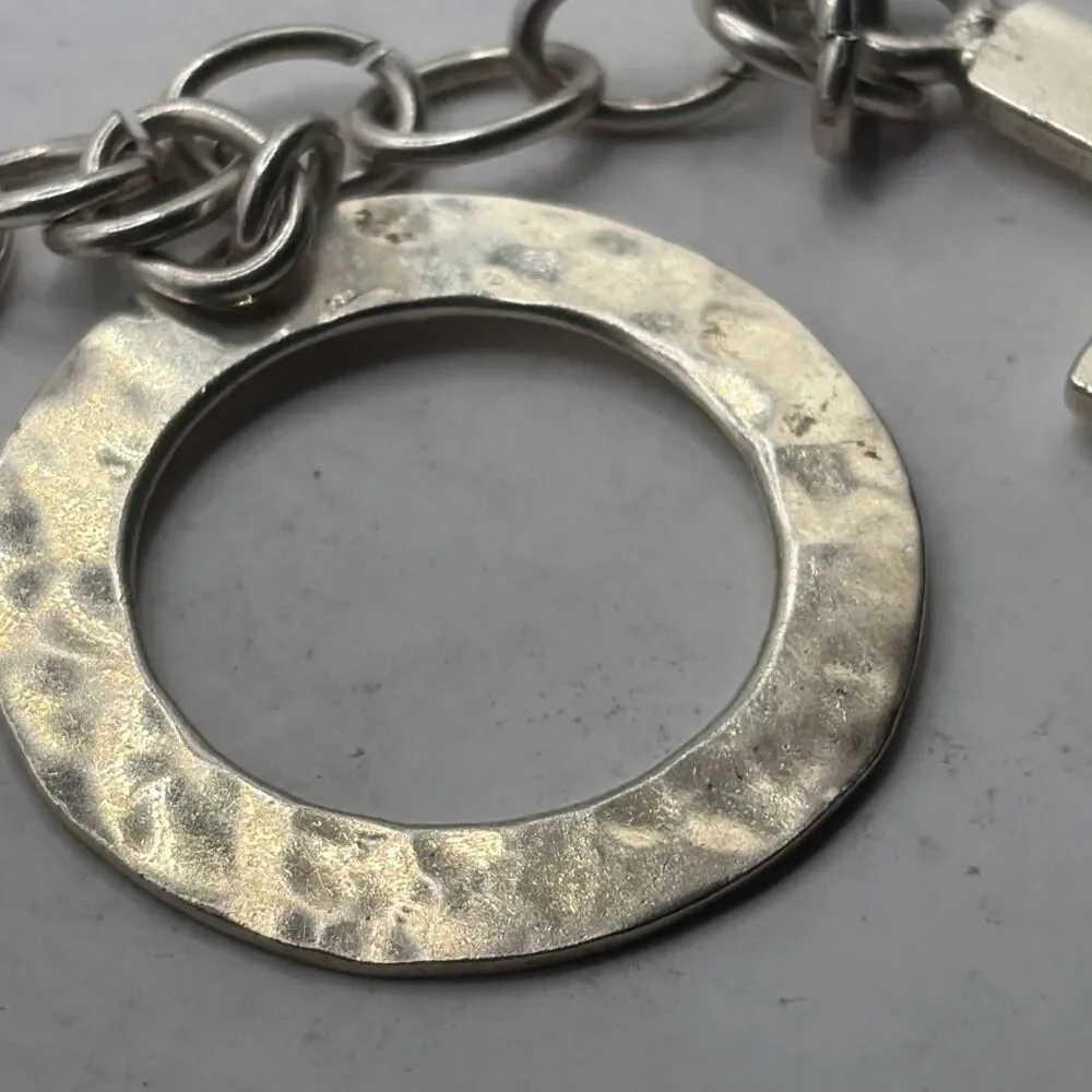 Modernist Chain Bracelet With Geometric Charms, Mexico 925 Silver Jewelry 8